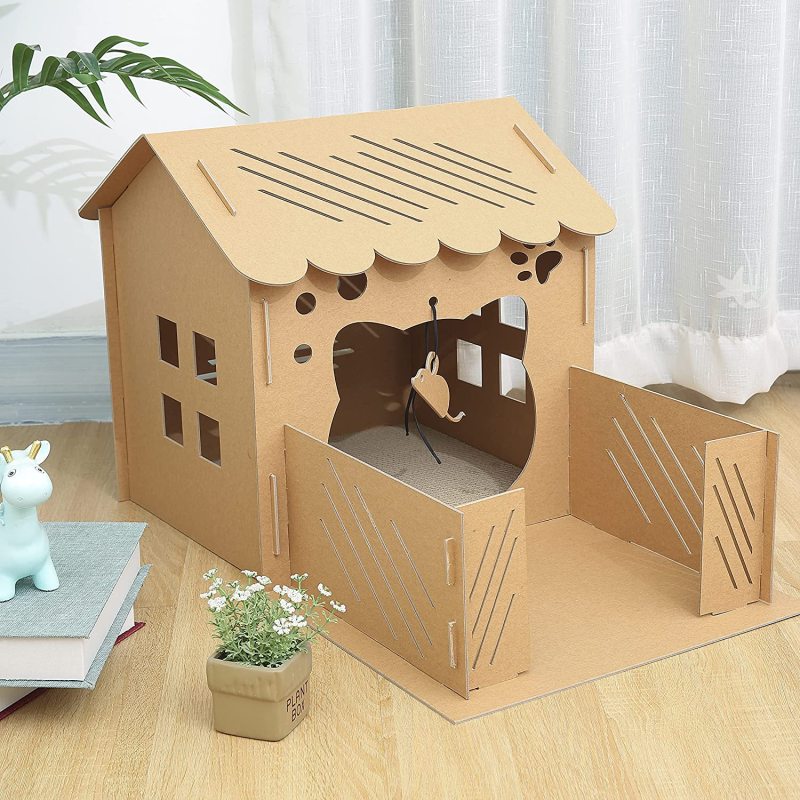 Easy Assembling Detachable Cat Dog Cushion Bed House Cardboard Cave Tent Replaceable Scratching Pet Bed Burrow Hut Pet Condo