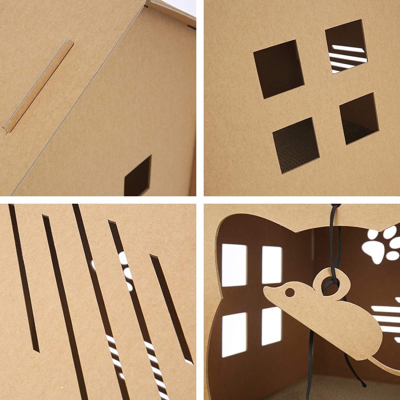 Easy Assembling Detachable Cat Dog Cushion Bed House Cardboard Cave Tent Replaceable Scratching Pet Bed Burrow Hut Pet Condo
