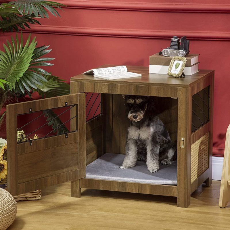 Miniature  Wooden Dog Kennel Furniture with Cushion Lockable Door
