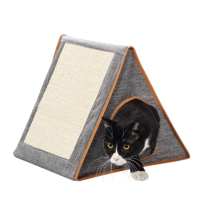 Portable Warm Fold Cat House Condo with Cat Scratching Board fit for Indoor or Outdoor