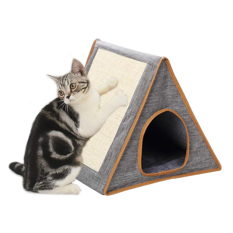 Portable Warm Fold Cat House Condo with Cat Scratching Board fit for Indoor or Outdoor