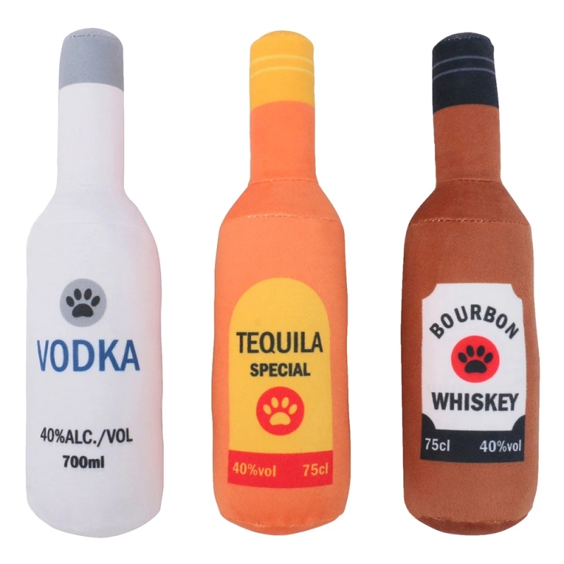 Bite Resistant Bottle Shape Toy Dog Pet Squeaky Plush Toy Pet Dog Toy for Aggressive Chewers
