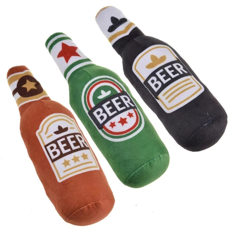 Bite Resistant Bottle Shape Toy Dog Pet Squeaky Plush Toy Pet Dog Toy for Aggressive Chewers
