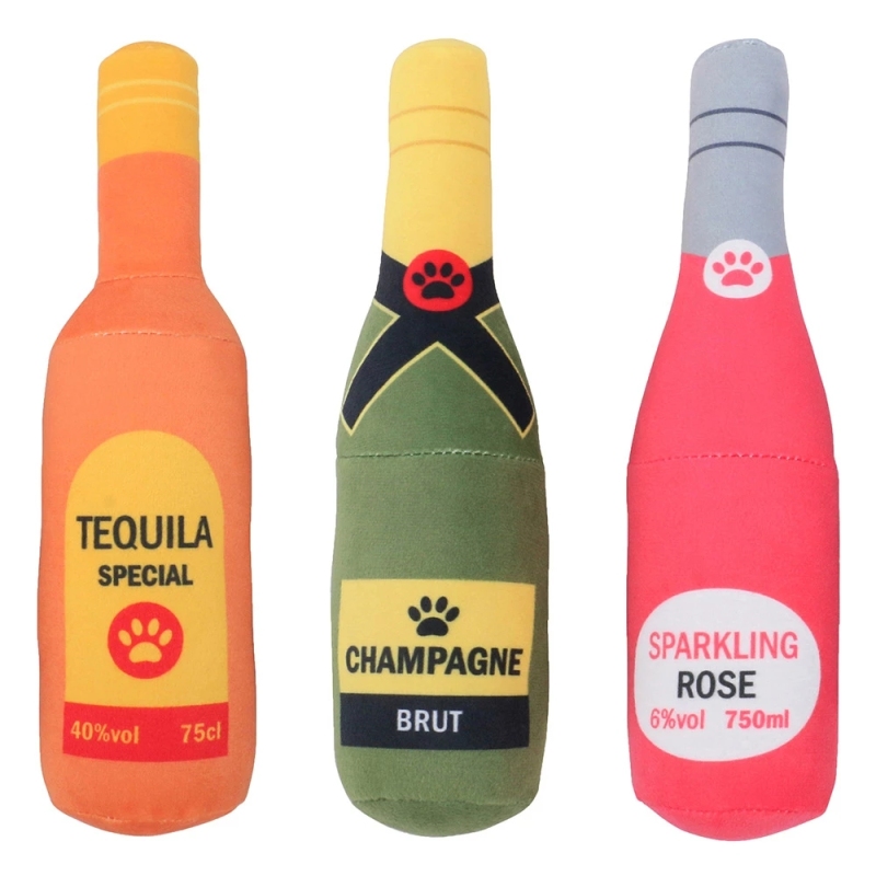 Bite Resistant Bottle Shape Toy Dog Pet Squeaky Plush Toy Pet Dog Toy for Aggressive Chewers