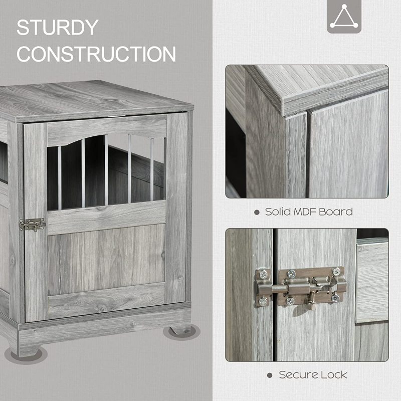 Wooden End Table Pet Kennel Dog Crate with Lockable Door for Small Medium Dog Indoor