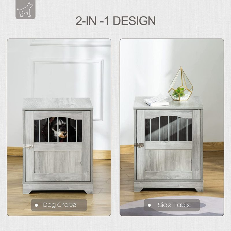 Wooden End Table Pet Kennel Dog Crate with Lockable Door for Small Medium Dog Indoor