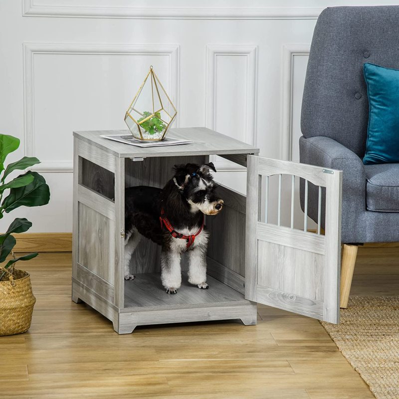 Wooden End Table Pet Kennel Dog Crate with Lockable Door for Small Medium Dog Indoor