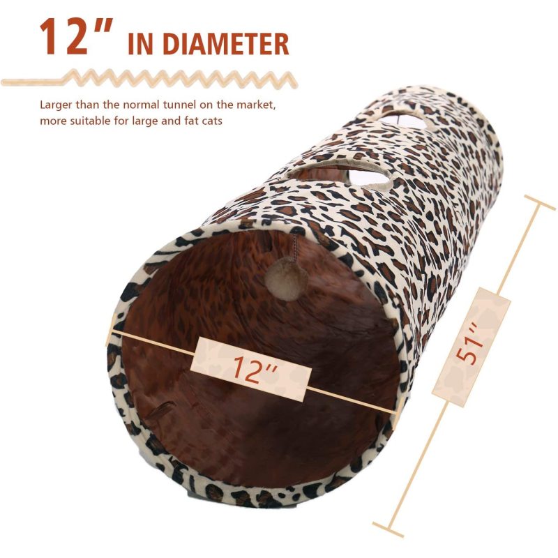 Plush Leopard Printed Single Pass Cat Tunnel Tickling Paper Soft Collapsible Cat Tunnel Pet Cat Toy