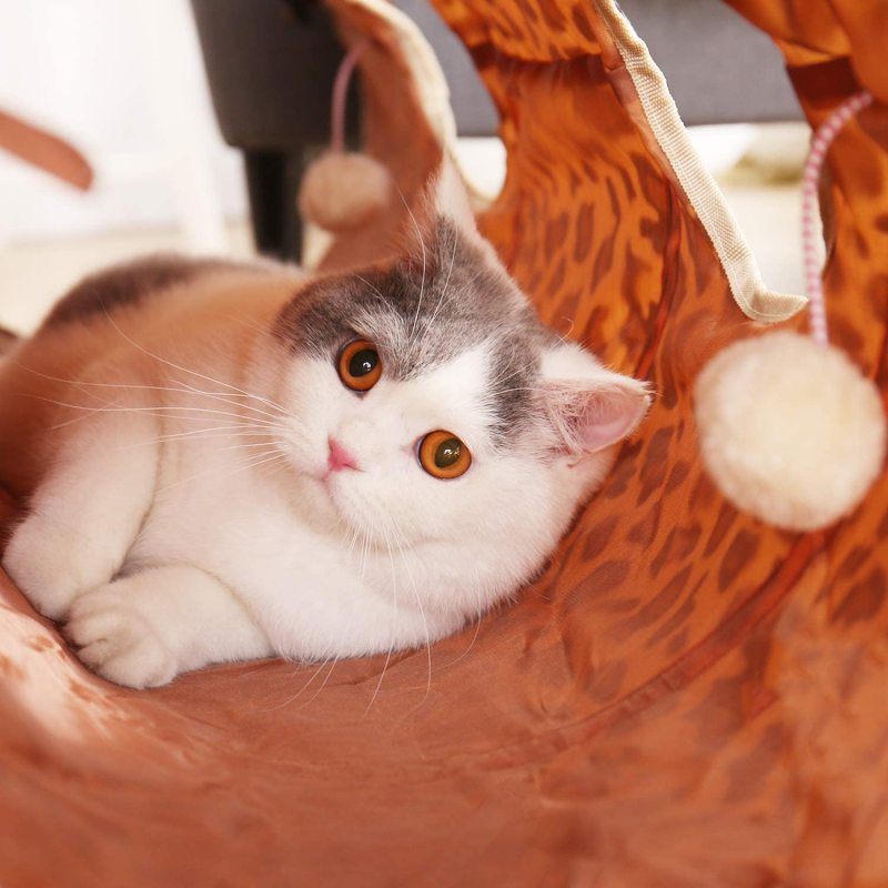Plush Leopard Printed Single Pass Cat Tunnel Tickling Paper Soft Collapsible Cat Tunnel Pet Cat Toy