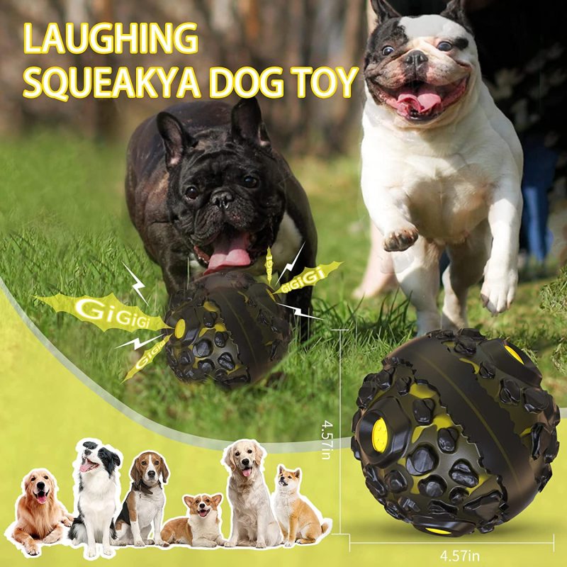 Dog Ball Toy Squeaky Giggle Ball Interactive for Aggressive Chewers Indestructible  Chew Toy for Small/Medium Dogs