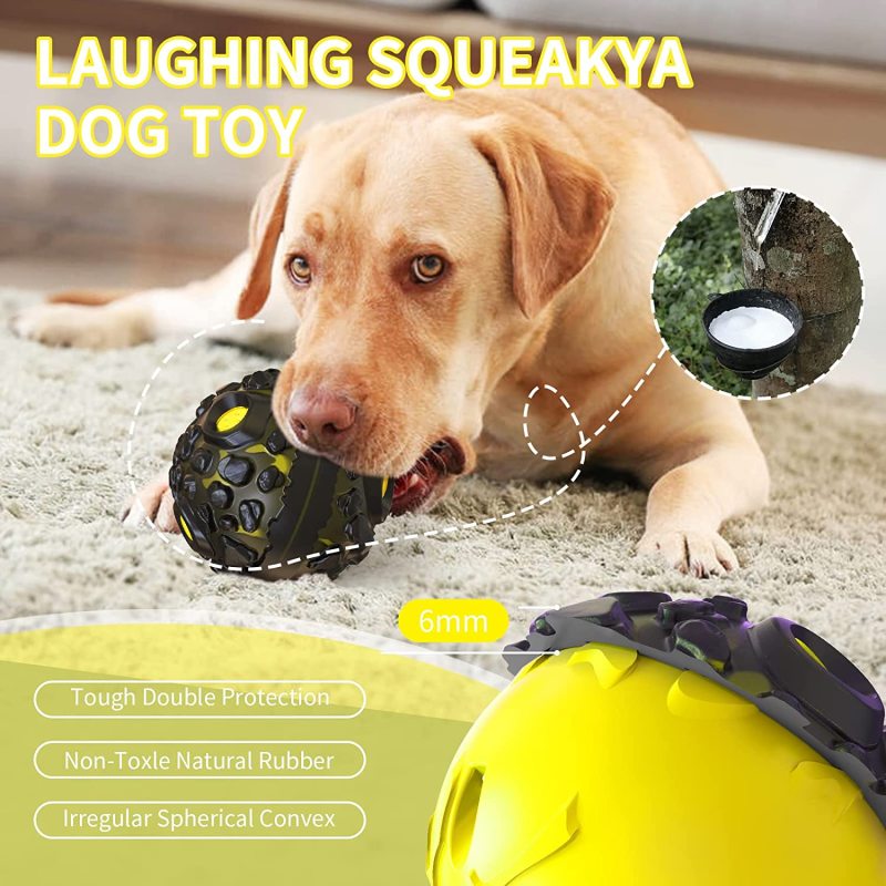 Dog Ball Toy Squeaky Giggle Ball Interactive for Aggressive Chewers Indestructible  Chew Toy for Small/Medium Dogs