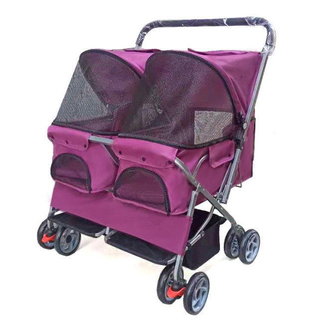 Two-Seater Pet Cart Double Sleep Cot Bed Car Super Light Folding Can Disassemble And Wash Cats And Dogs Widened Care Pet Car Out