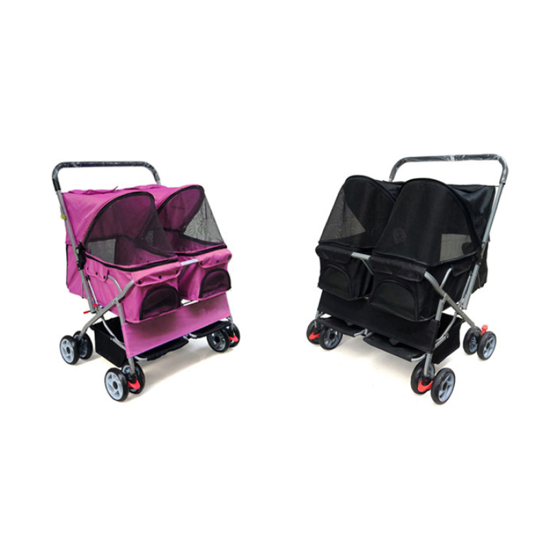 Two-Seater Pet Cart Double Sleep Cot Bed Car Super Light Folding Can Disassemble And Wash Cats And Dogs Widened Care Pet Car Out