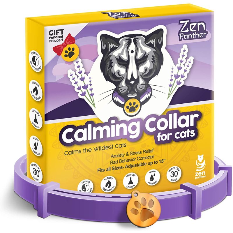 Pheromone Calming Collar for Cats  Anxiety Relief Lavender Scent Reduces Stress Adjustable 15 Relaxing Collar for Kitten