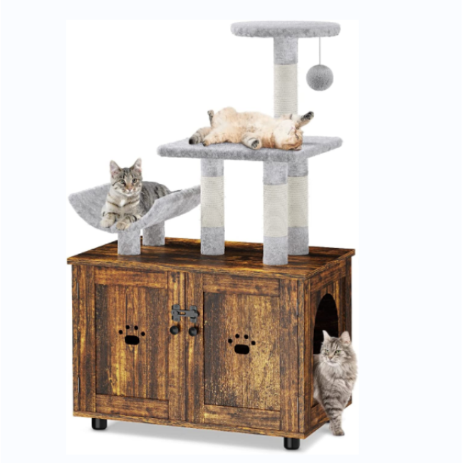 Cat Washroom Furniture Cat Litter Box with Platform Scratching Post