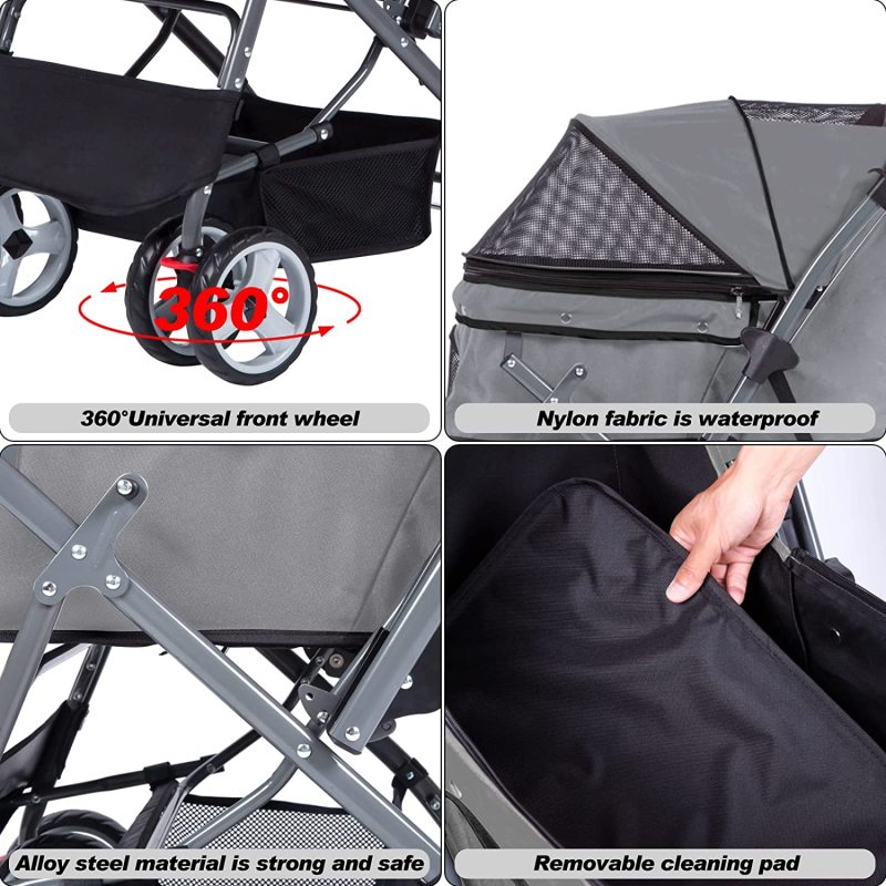 High Quality Material Gofist pet stroller body is made of high quality alloy steel, which is strong and durable, can withstand