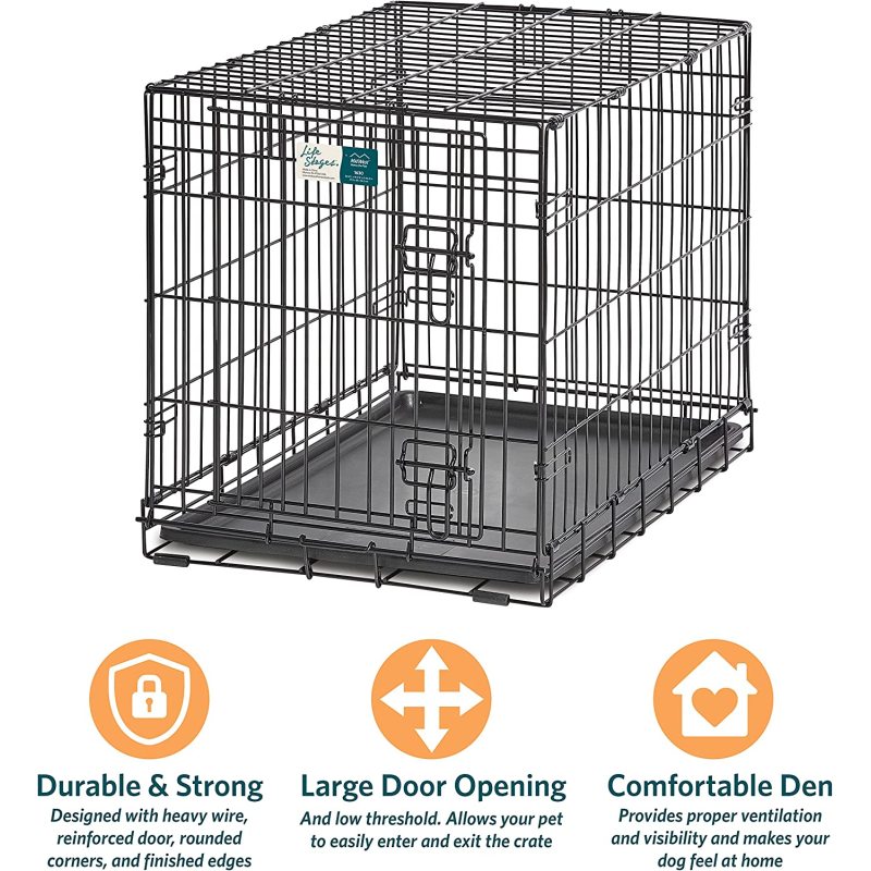 Dog Crate | Newly Enhanced MidWest Life Stages XS Folding Metal Dog Crate | Divider Panel, Floor Protecting Feet, Leak-Proof Dog