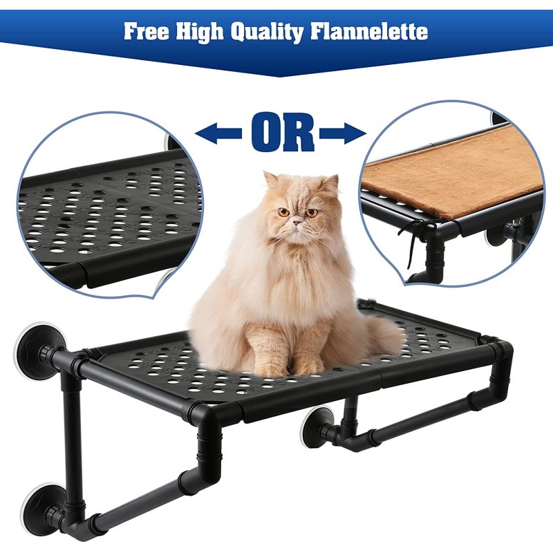 Cat Hammock Window Bed Perch Seat with Screw Suction Cups and Blanket Black for Large cat