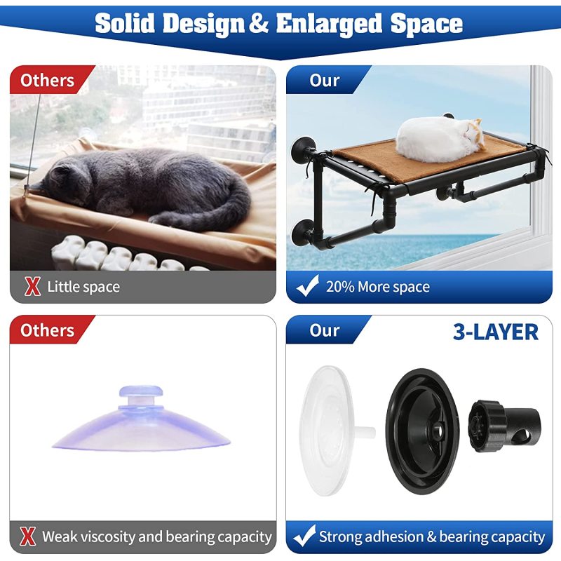 Cat Hammock Window Bed Perch Seat with Screw Suction Cups and Blanket Black for Large cat