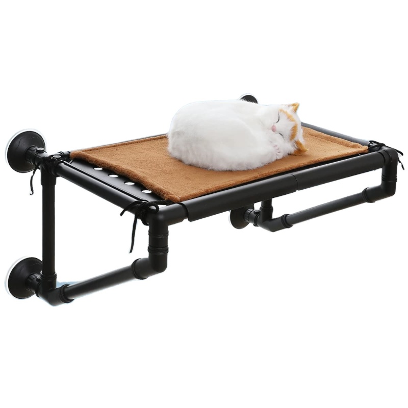 Cat Hammock Window Bed Perch Seat with Screw Suction Cups and Blanket Black for Large cat