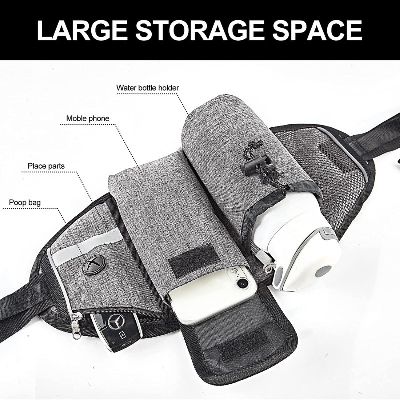 Dual-Handle Reflective  Bungee  Dog Waist Leash Retractable for Walking Hiking