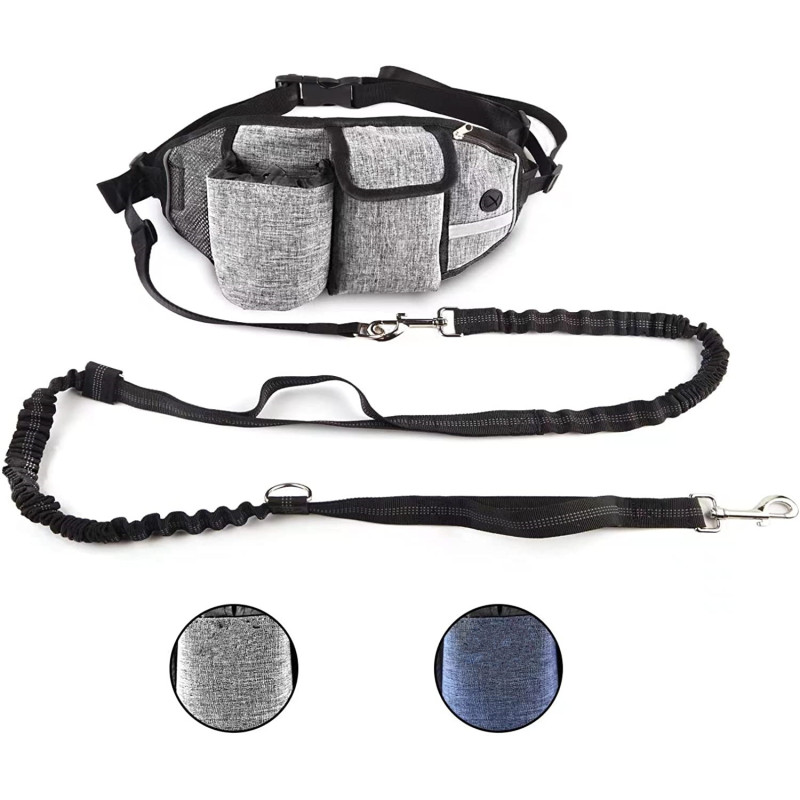 Dual-Handle Reflective  Bungee  Dog Waist Leash Retractable for Walking Hiking