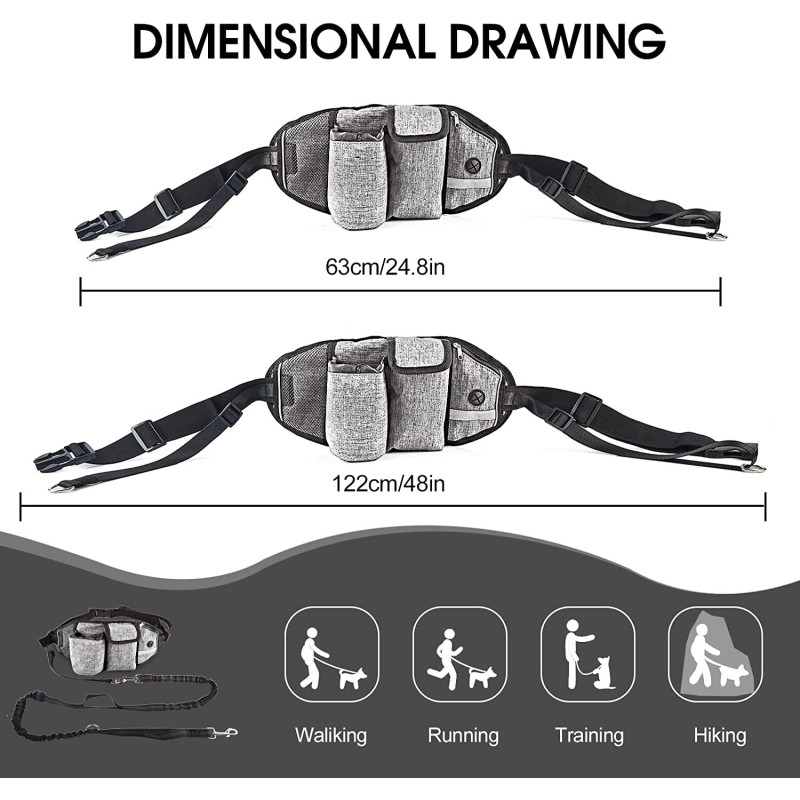Dual-Handle Reflective  Bungee  Dog Waist Leash Retractable for Walking Hiking