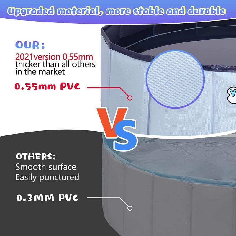 Foldable Dog Pool Collapsible Heavy Duty PVC Pet BathTub  and Puppies, 63 X 12 inch, XL 2021 Upgrade Version