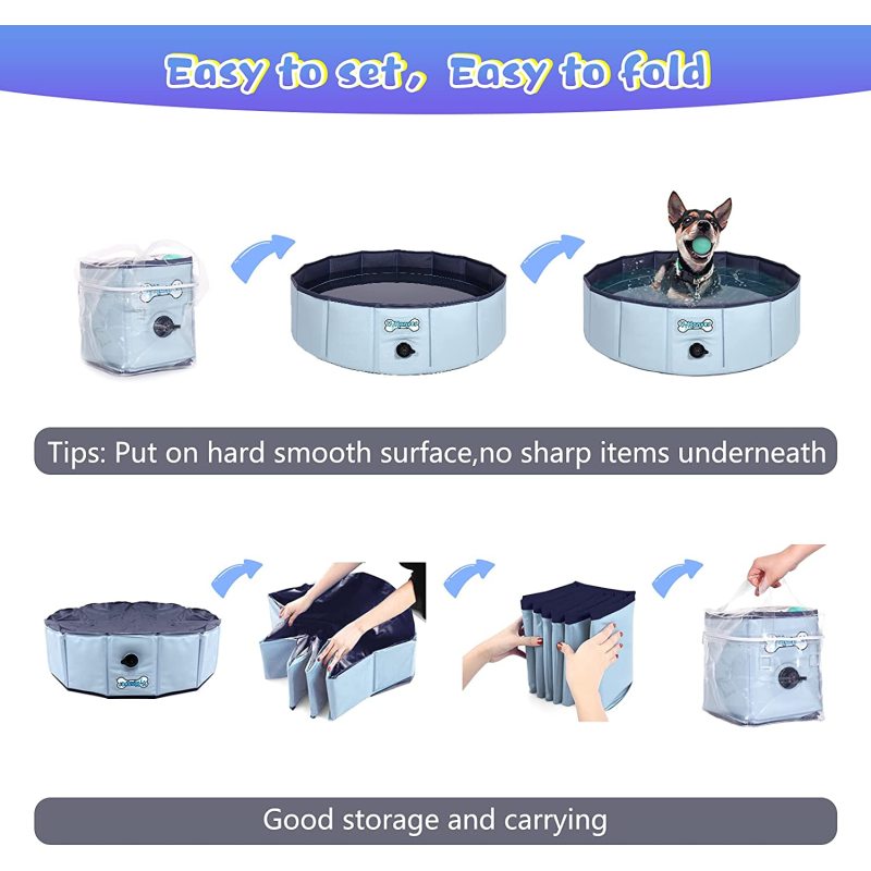 Foldable Dog Pool Collapsible Heavy Duty PVC Pet BathTub  and Puppies, 63 X 12 inch, XL 2021 Upgrade Version