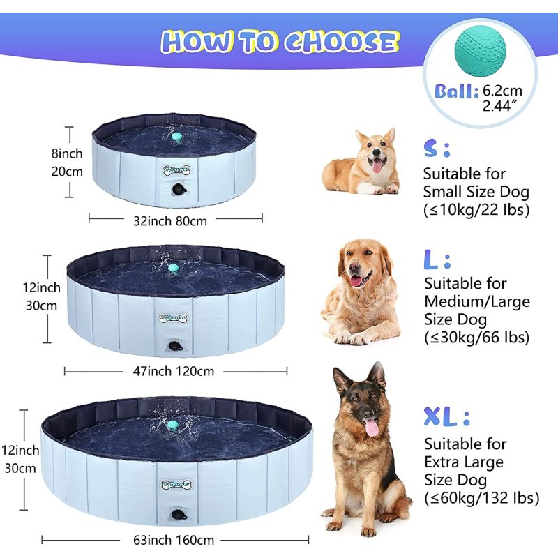 Foldable Dog Pool Collapsible Heavy Duty PVC Pet BathTub  and Puppies, 63 X 12 inch, XL 2021 Upgrade Version