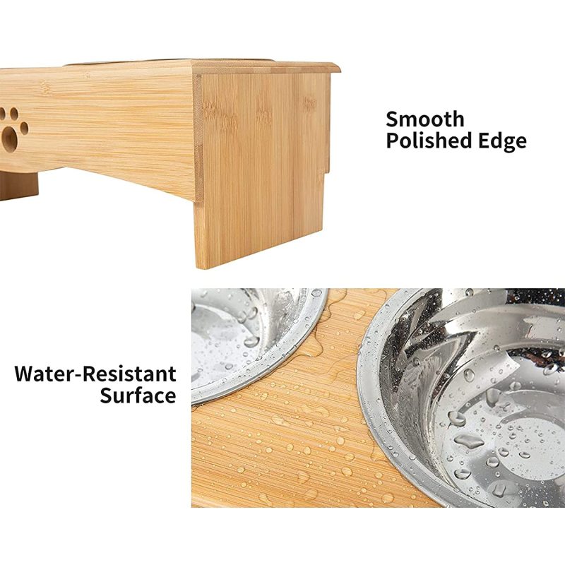 Holder Bamboo Elevated Bowls Feeder Stand for Dogs