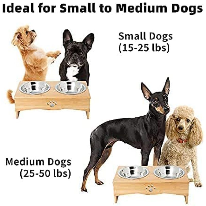 Holder Bamboo Elevated Bowls Feeder Stand for Dogs
