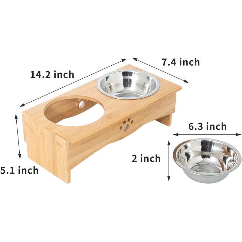 Holder Bamboo Elevated Bowls Feeder Stand for Dogs