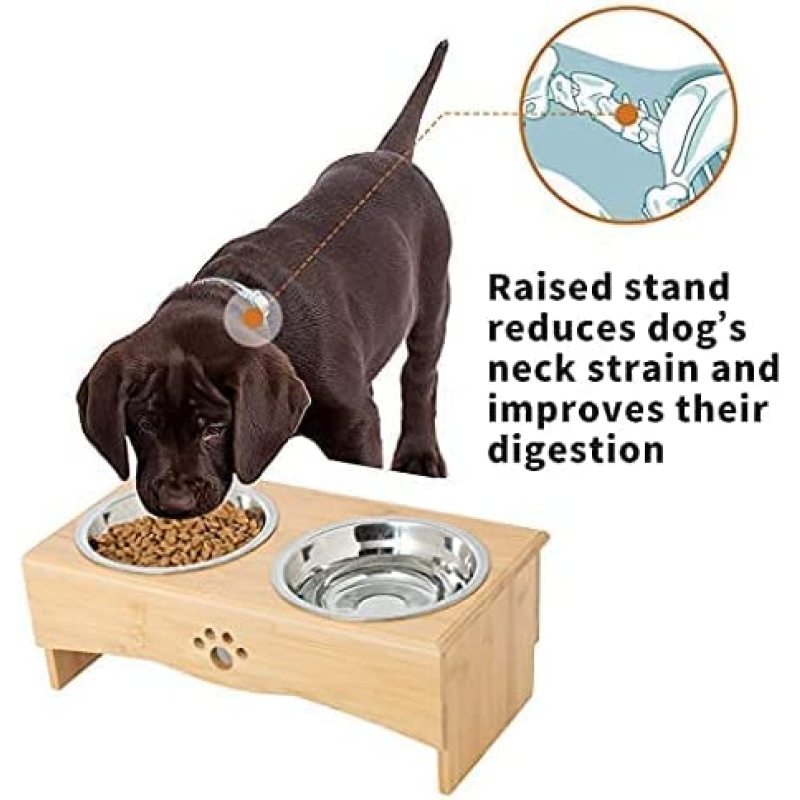 Holder Bamboo Elevated Bowls Feeder Stand for Dogs