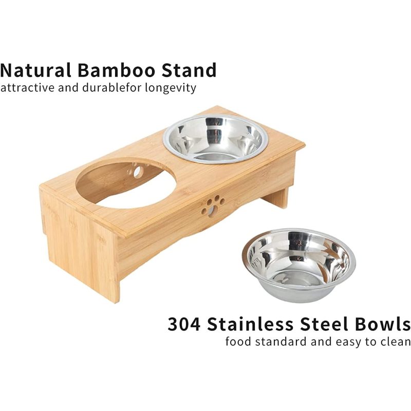Holder Bamboo Elevated Bowls Feeder Stand for Dogs