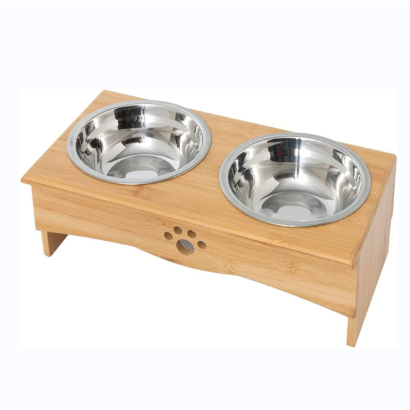 Holder Bamboo Elevated Bowls Feeder Stand for Dogs
