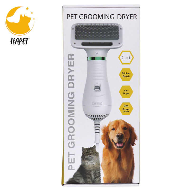 Pet Hair Dryer, 2 in 1 Pet Grooming Hair Dryer with Slicker Brush, Home Dog Hair Dryer with Adjustable 2 Temperatures Settings