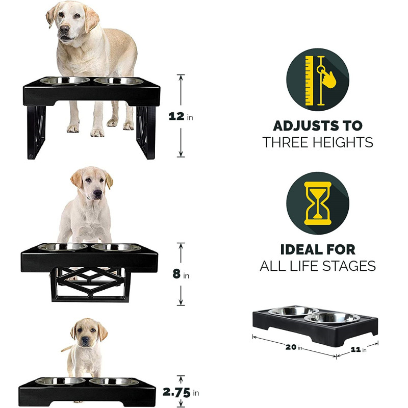 Raised Dog Dish with Stainless Steel Adjustable Elevated Dog Bowls For Pets