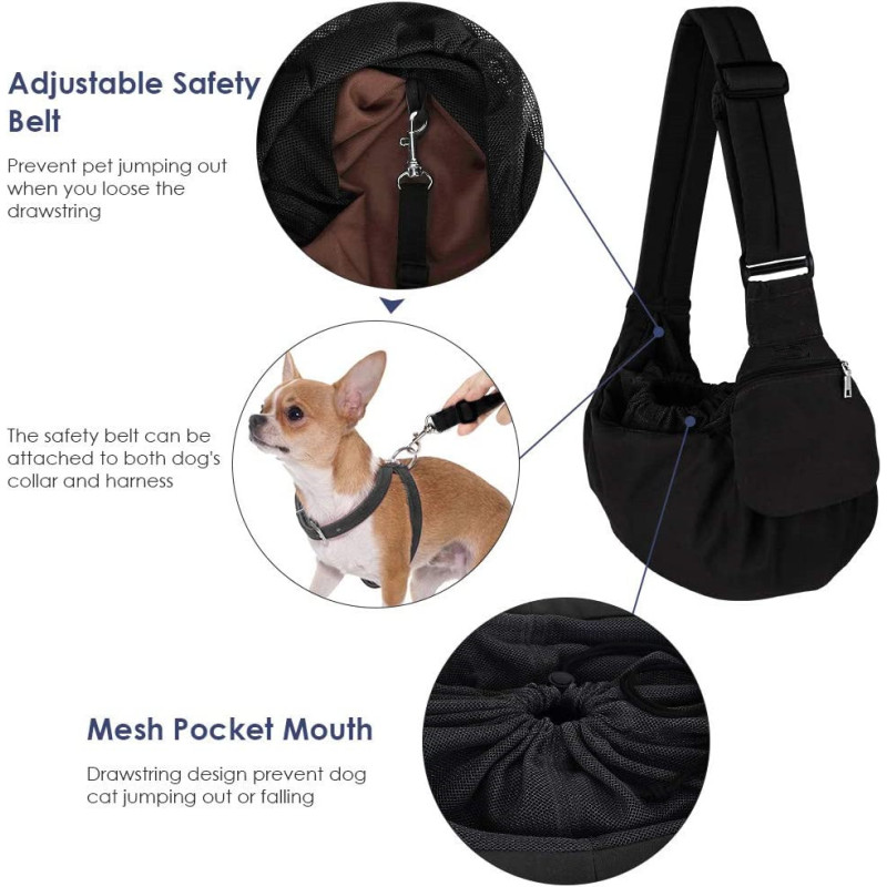 Adjustable Padded Shoulder Strap Dog Carrier Sling  with Drawstring