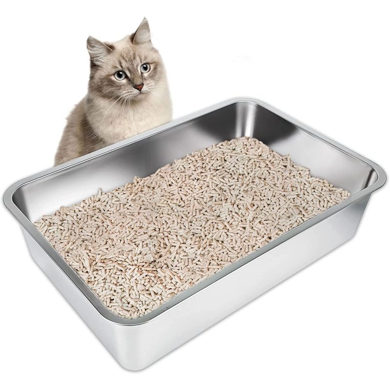 Stainless Steel Cat Litter Box, Large Metal Litter Box for Cats Rabbits, Never Absorbs Odors,Stain Free, Rustproof, Non Stick