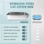 Stainless Steel Cat Litter Box, Large Metal Litter Box for Cats Rabbits, Never Absorbs Odors,Stain Free, Rustproof, Non Stick
