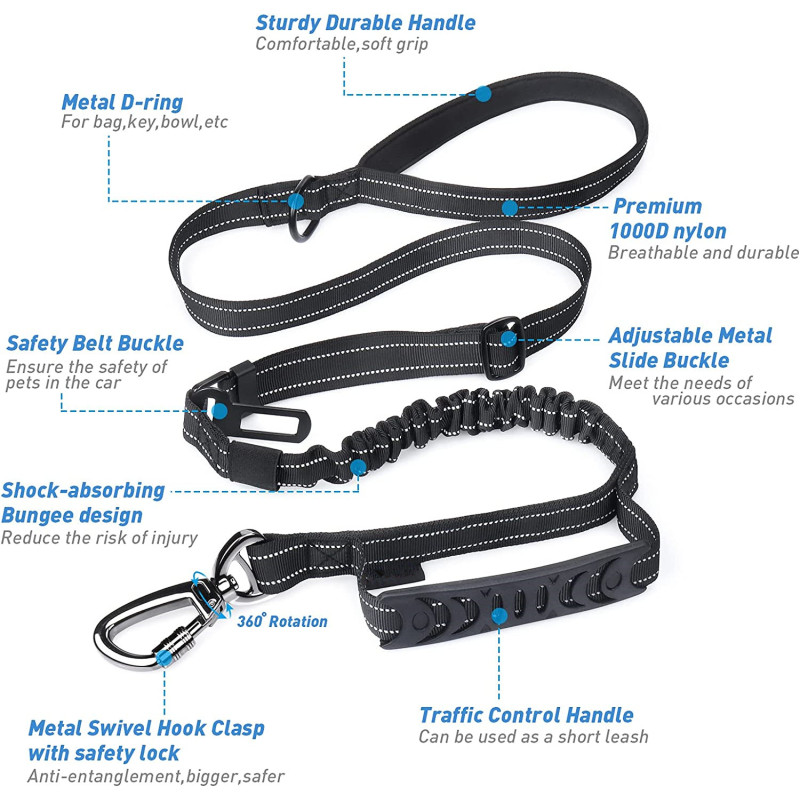 Highly Reflective Threads Tactical Dog Leash ith Padded Handle for Training