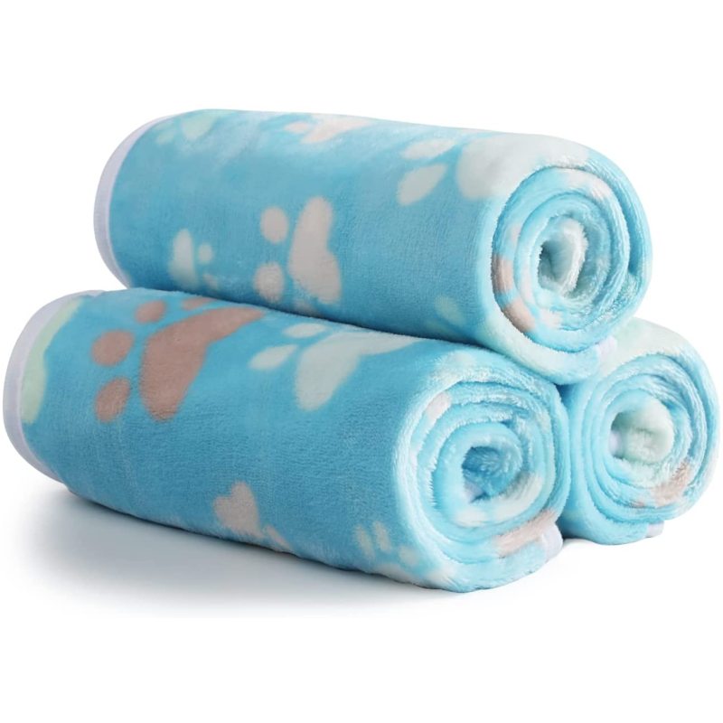 Fluffy Premium Fleece Pet Blanket Flannel Paw Printed 3 Pack