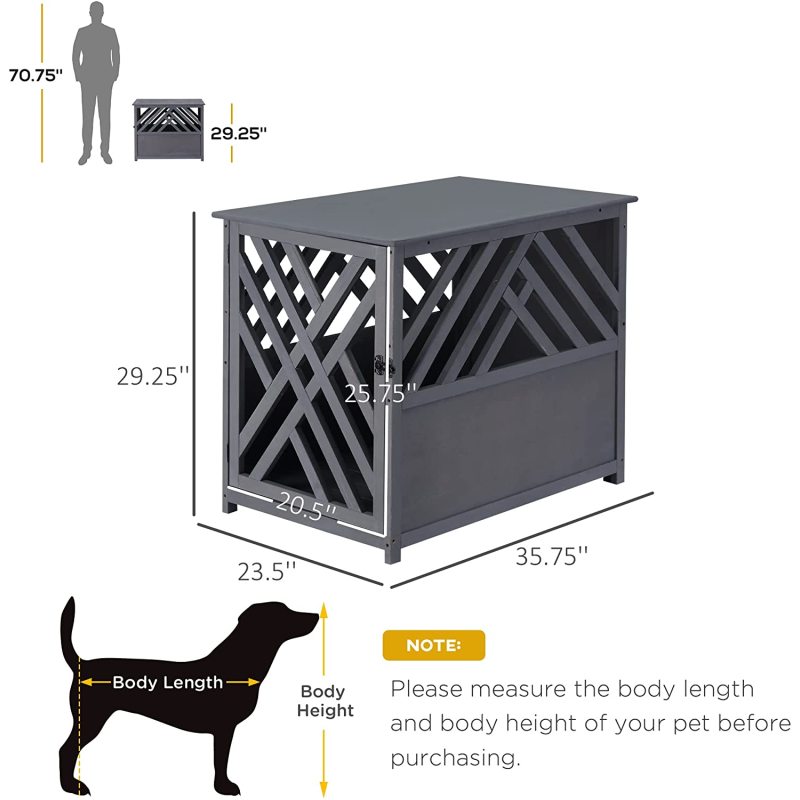 Furniture Style Decorative Dog Cage Kennel Wood Dog Crate End Table Lattice Night Stand with Lockable Door