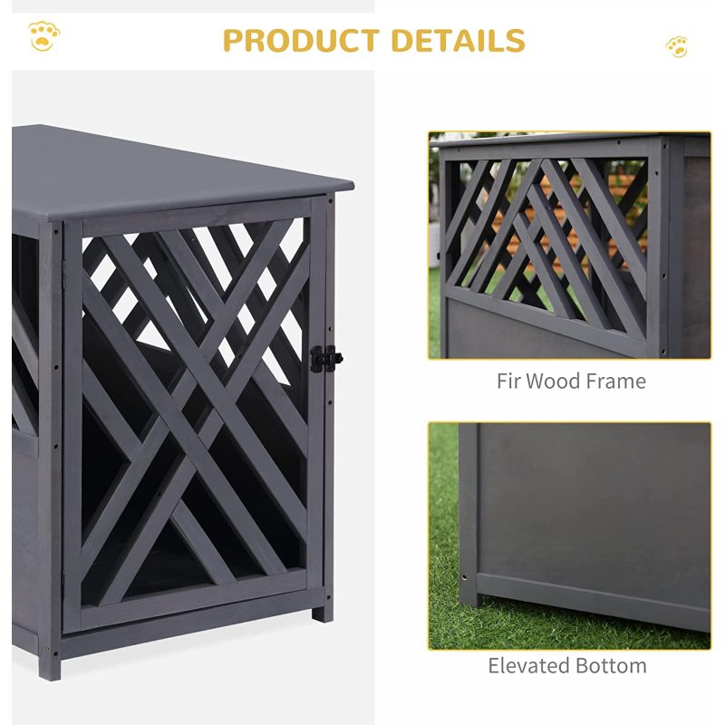 Furniture Style Decorative Dog Cage Kennel Wood Dog Crate End Table Lattice Night Stand with Lockable Door