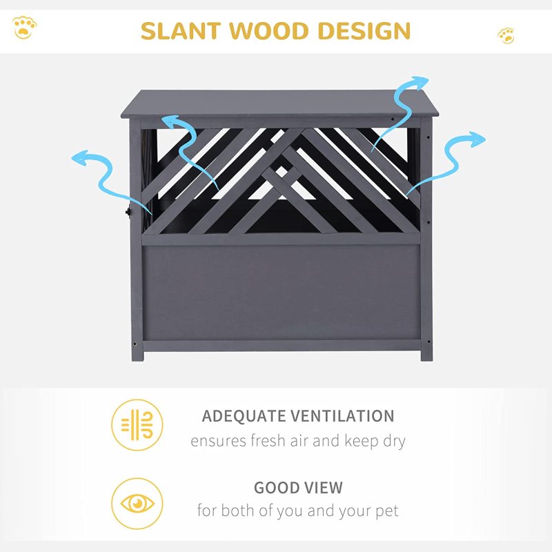 Furniture Style Decorative Dog Cage Kennel Wood Dog Crate End Table Lattice Night Stand with Lockable Door