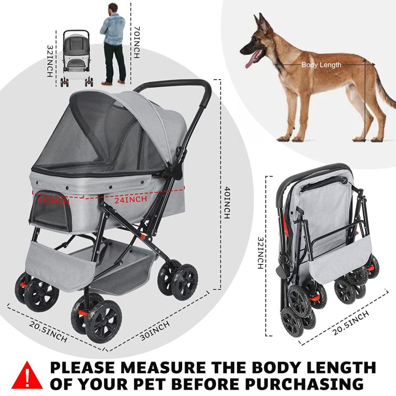 Dog Strollers for Medium Dogs and Cats with Reversible Handle, Easy to Walking Dog Stroller 360 Rotating Front Puppy Stroller fo