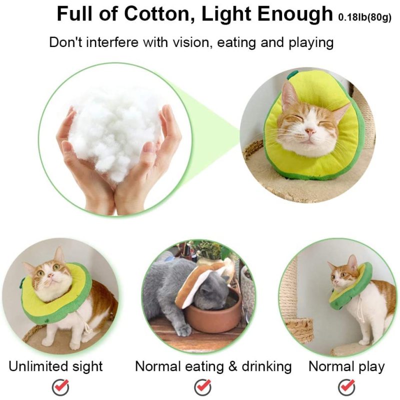 Adjustable Cat Recovery Cat Cone Collar Cute Avocado for Cats After Surgery
