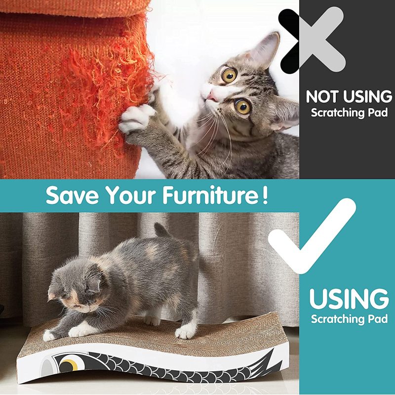 Cat Scratching Pad with Different Scratch Textures Wave Curved / Flat Shape Design Corrugated Cardboard Double-Sided Anti-Slip