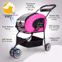 3 Wheel Foldable Cat Dog Stroller with Storage Basket and Cup Holder